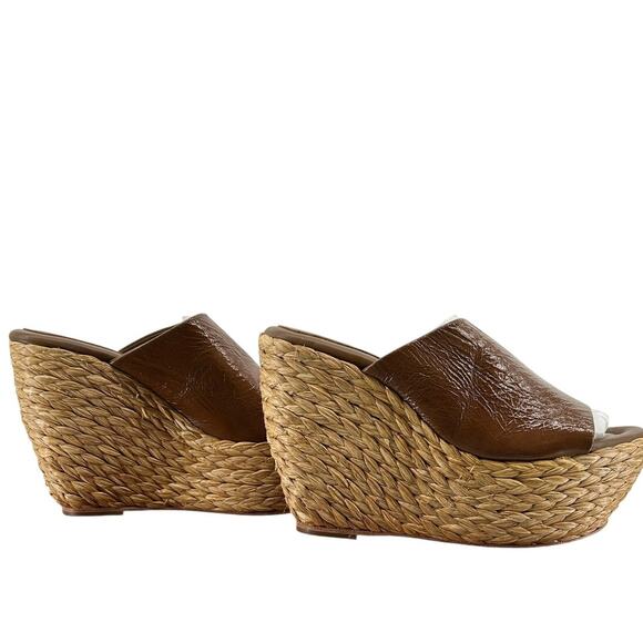 PALOMA BARCELO New $410 Women's Esdadrille Brown Wedge Sandals Size 39 US 8.5 - Picture 2 of 7